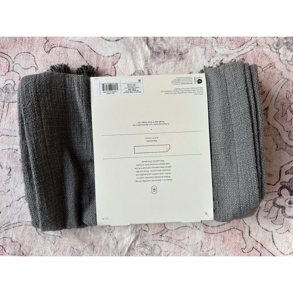 Threshold Extended Length Table Runner Gray 100% Cotton Tassel 14x108 New